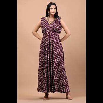 Purple block printed dress 1