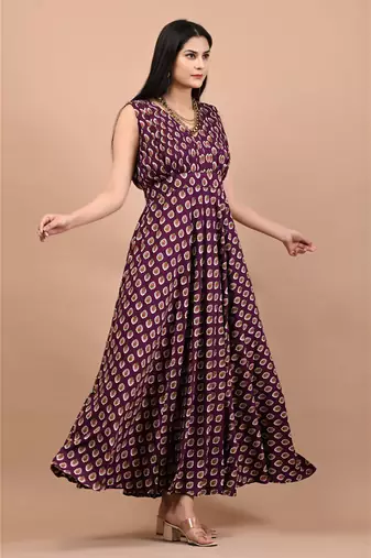 Purple block printed dress