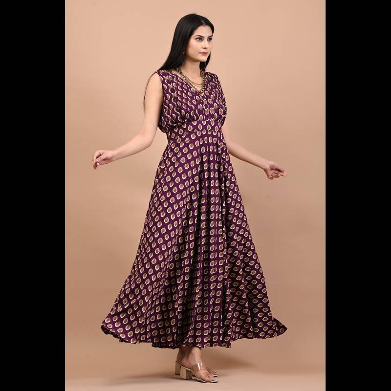 Purple block printed dress