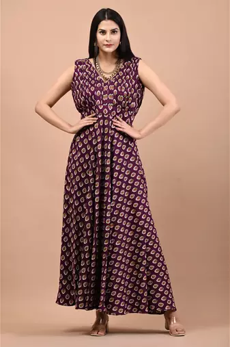 Purple block printed dress