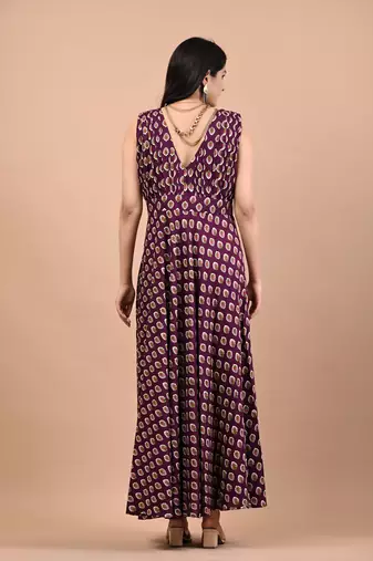 Purple block printed dress