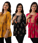 Pack of 3 handmade block printed rayon fabric designer tops & tunics
