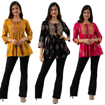 Pack of 3 handmade block printed rayon fabric designer tops & tunics 3