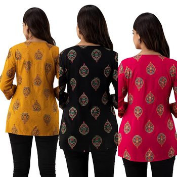Pack of 3 handmade block printed rayon fabric designer tops & tunics 4