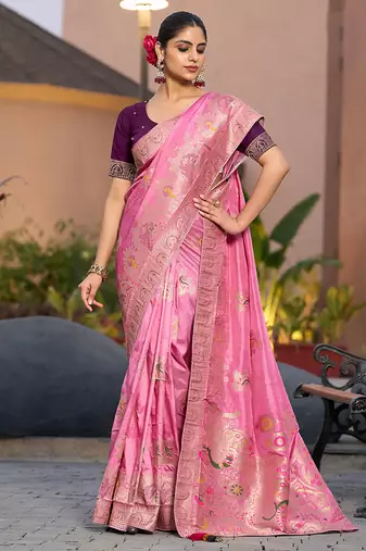 Dola silk blend meenakari weave work saree in light pink