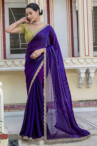 blue satin velvet saree with blouse piece