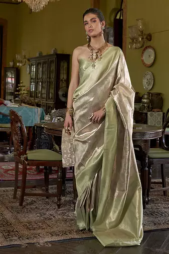 Light green kanjivaram silk blend woven classic saree