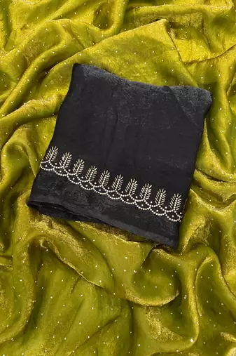 Olive zarkhan Diamond Work Silk blend Saree
