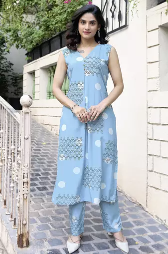 Women Rayon Printed Kurta With Palazzo