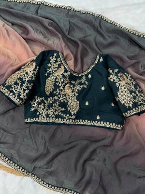 black and shaded peach sequin embroidered silk blend saree 3