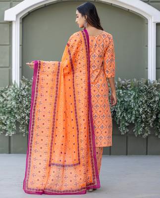  Women's Cotton Blend Floral Straight Printed Kurta Pant With Dupatta | kurta sets for woman 2