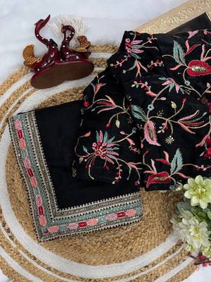 black sequins and embroidery work border silk blend saree 1