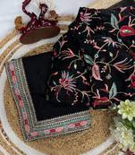 black sequins and embroidery work border silk blend saree