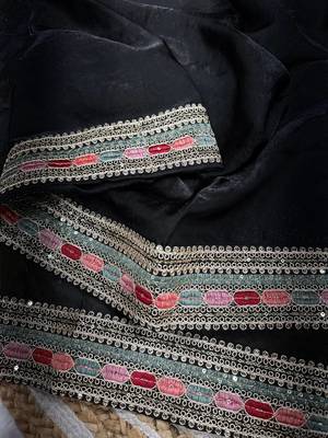 black sequins and embroidery work border silk blend saree 4