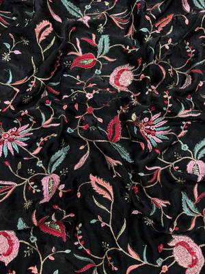 black sequins and embroidery work border silk blend saree 5