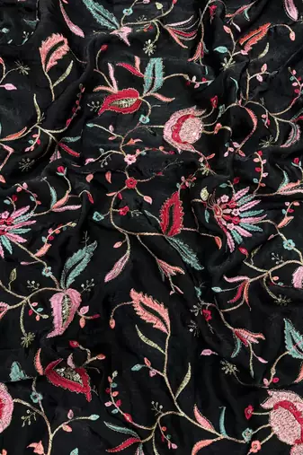 black sequins and embroidery work border silk blend saree