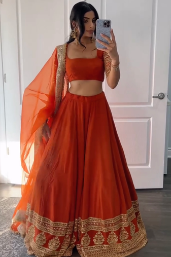 Orange Georgette Zari sequin Embroidered Lehenga Choli 