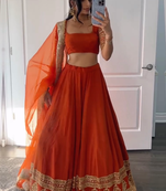Orange Georgette Zari sequin Embroidered Lehenga Choli 