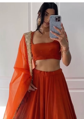 Orange Georgette Zari sequin Embroidered Lehenga Choli  2