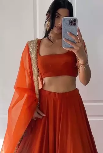 Orange Georgette Zari sequin Embroidered Lehenga Choli 