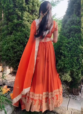Orange Georgette Zari sequin Embroidered Lehenga Choli  3