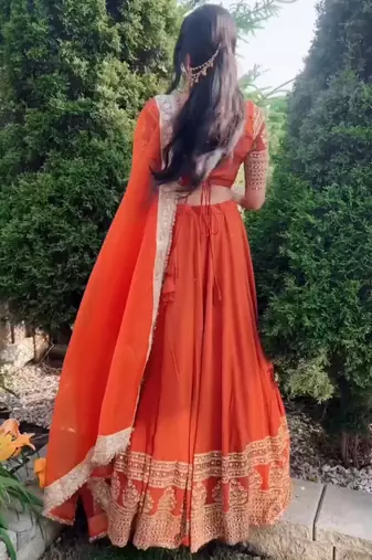 Orange Georgette Zari sequin Embroidered Lehenga Choli 