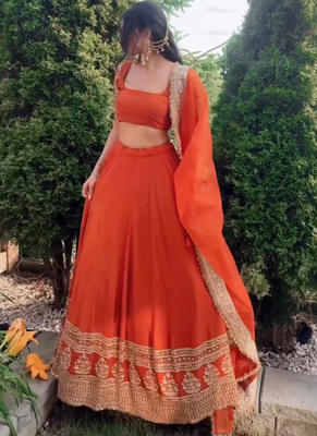 Orange Georgette Zari sequin Embroidered Lehenga Choli  4
