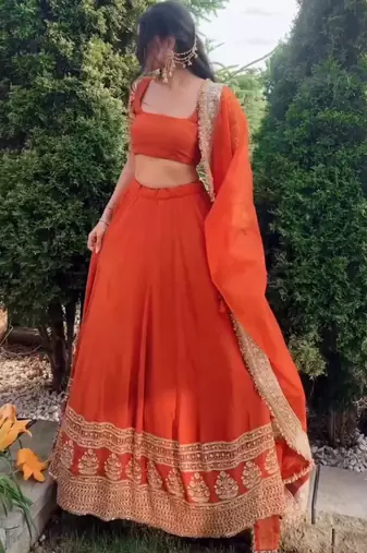Orange Georgette Zari sequin Embroidered Lehenga Choli 