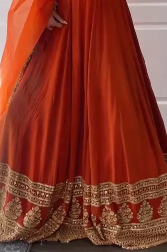 Orange Georgette Zari sequin Embroidered Lehenga Choli 