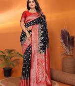Black silk blend butti zari weaving with zari border saree