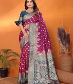 Magenta silk blend butti zari weaving with zari border saree