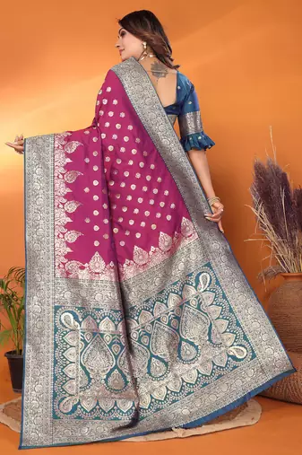 Magenta silk blend butti zari weaving with zari border saree