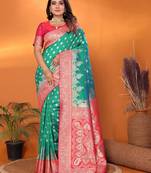 Light green silk blend butti zari weaving with zari border saree