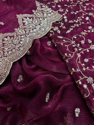 plum sequin embroidered chiffon saree 3