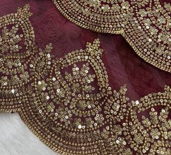 plum sequin embroidered chiffon saree 4