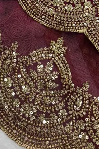 plum sequin embroidered chiffon saree