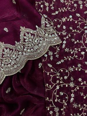 plum sequin embroidered chiffon saree 5