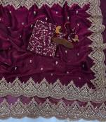 plum sequin embroidered chiffon saree