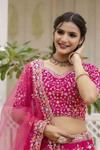 Trendmalls Pink Satin Thread and Sequin Work Lehenga Choli