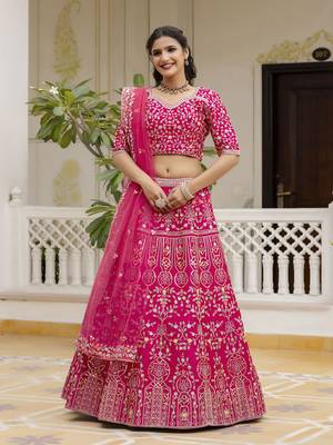 Trendmalls Pink Satin Thread and Sequin Work Lehenga Choli 7