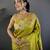 Lime green silk blend floral zari weaving meenakari saree with floral border