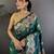 Teal green silk blend floral zari weaving meenakari saree with floral border