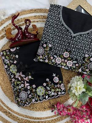 black multicolored embroidery sequin work rangoli silk blend saree 1