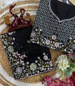 black multicolored embroidery sequin work rangoli silk blend saree