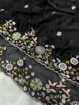 black multicolored embroidery sequin work rangoli silk blend saree 3