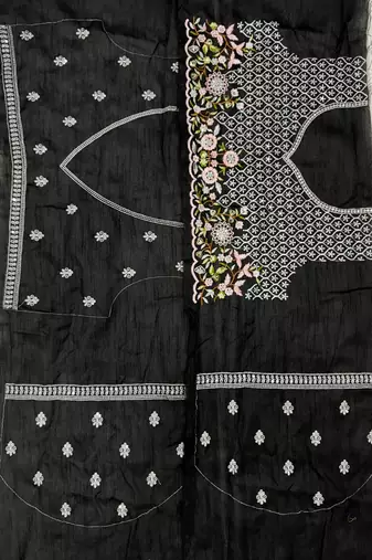 black multicolored embroidery sequin work rangoli silk blend saree