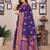 Navy blue silk blend copper zari butta weaving banarasi saree with zari border