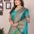 Light green silk blend copper zari butta weaving banarasi saree with zari border