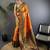 Orange silk blend floral butta zari weaving banarasi with peacock zari weaving border