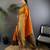 Orange silk blend floral butta zari weaving banarasi with peacock zari weaving border